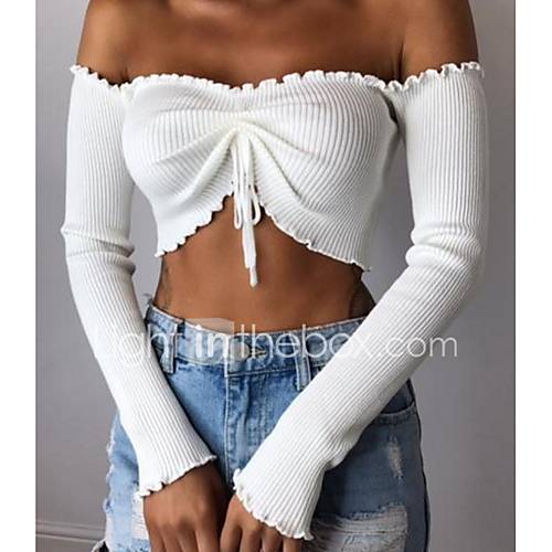 Dames T Shirt Katoen Effen Boothals Wit huismerk kopen in de aanbieding