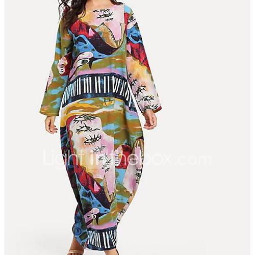 Dames Grote Maten Katoen Ruimvallend Tuniek Jurk Grafisch Print Maxi huismerk kopen in de aanbieding
