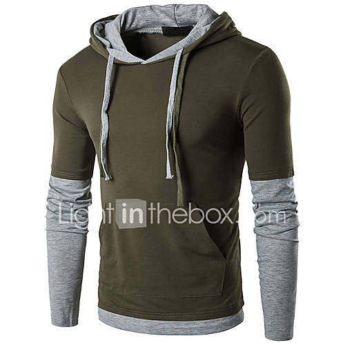 Heren Standaard Patchwork T Shirt Katoen Kleurenblok Capuchon Zwart L Lange Mouw huismerk kopen in de aanbieding