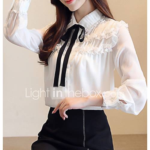 Dames Standaard Veters Overhemd Effen Overhemdkraag Wit huismerk kopen in de aanbieding