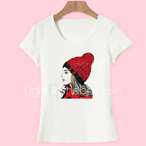 Dames Standaard Print T Shirt Katoen Uitgaan Portret Wit huismerk kopen in de aanbieding