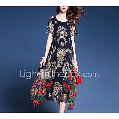 Dames Uitgaan Katoen Ruimvallend Chiffon Jurk Grafisch Print Tot De Knie huismerk kopen in de aanbieding