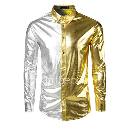 Heren Luxe Street Chic Punk Gothic Patchwork Overhemd Katoen Feest Werk Club Effen Goud L Korte Mouw Herfst huismerk kopen in de aanbieding