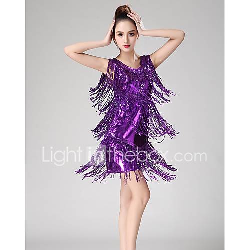 Latin Dans Jurken Dames Prestatie Spandex Kwastje Pailletten Mouwloos Kleding huismerk kopen in de aanbieding