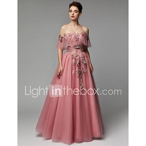 Baljurk Schouderafhangend Tot De Grond Kant Tule Jurk Met Appliques Door Ts Couture huismerk kopen in de aanbieding