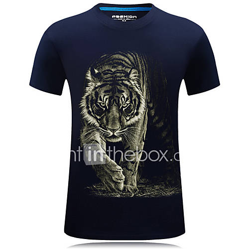 Heren Vintage Grote Maten T Shirt Katoen Dier Ronde Hals Slank Blauw Xxxxl Korte Mouw huismerk kopen in de aanbieding