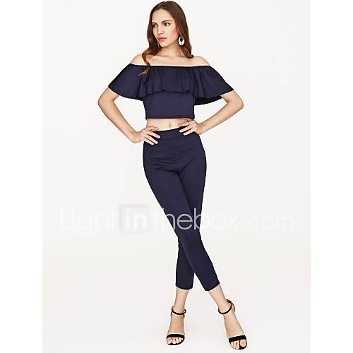Dames Slank Korte Top Set Pantalon Ruche Schouderafhangend Effen Andere Zomer Sexy huismerk kopen in de aanbieding Dames Slank Korte Top Set Pantalon Ruche Schouderafhangend Effen Andere Zomer Sexy huismerk kopen in de aanbieding