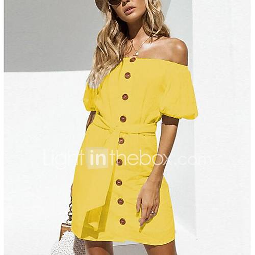 Dames Feestdagen Uitgaan Recht Jurk Effen Schouderafhangend Mini huismerk kopen in de aanbieding