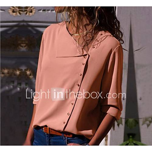 Dames Standaard Overhemd Effen Overhemdkraag Ruimvallend Marineblauw M Herfst huismerk kopen in de aanbieding