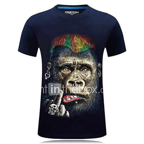 Heren Street Chic Print Grote Maten T Shirt Dier Ronde Hals Zwart Xxxxl Korte Mouw Zomer huismerk kopen in de aanbieding