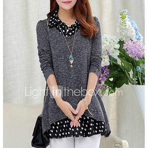 Dames Dagelijks Standaard Street Chic Patchwork Effen Polka Dot Kleurenblok Lange Mouw Slank Normaal Pullover Strakke Ronde Hals Herfst Katoen Donkergrijs Xxxl 4Xl Xxxxxl huismerk kopen in de aanbieding