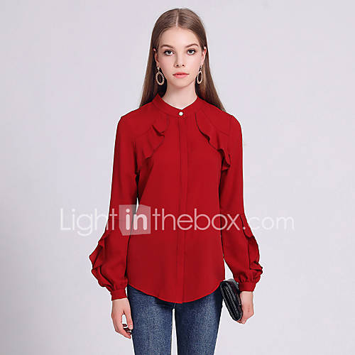 Dames Blouse Katoen Effen Rood huismerk kopen in de aanbieding