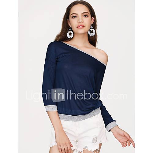 Dames T Shirt Katoen Effen Kleurenblok Boothals Blauw huismerk kopen in de aanbieding Dames T Shirt Katoen Effen Kleurenblok Boothals Blauw huismerk kopen in de aanbieding