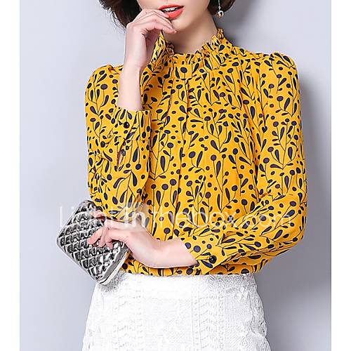 Dames Blouse Werk Bloemen Strakke Ronde Hals Geel huismerk kopen in de aanbieding