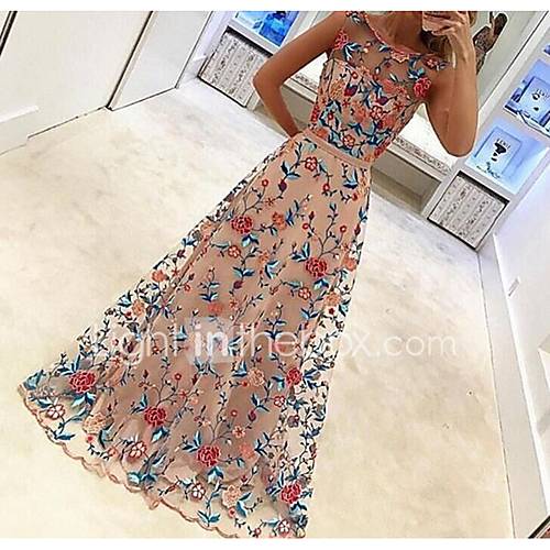 Dames Standaard Katoen Slank Wijd Uitlopend Jurk Bloemen Netstof Maxi Sexy huismerk kopen in de aanbieding