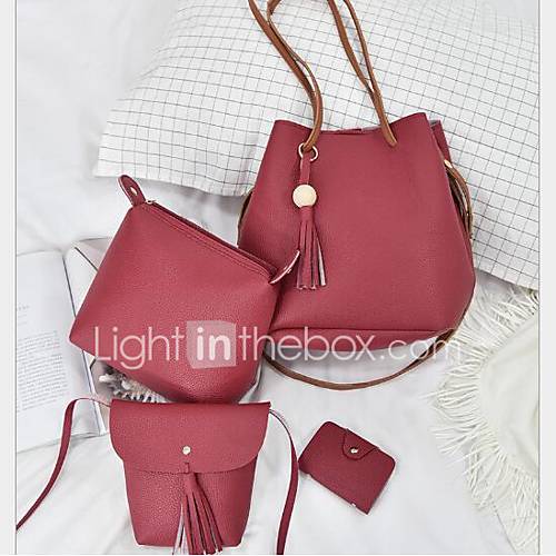 Dames Tassen Pu Zak Set 4 Stuks Purse Kwastje Effen Kleur Beige Grijs Geel huismerk kopen in de aanbieding