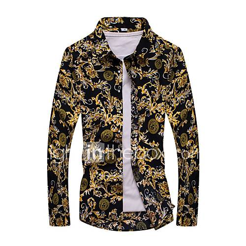 Heren Vintage Actief Print Grote Maten Overhemd Geometrisch Geel Xxxxl Lange Mouw huismerk kopen in de aanbieding