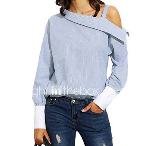 Dames Standaard Overhemd Katoen Effen Overhemdkraag Blauw huismerk kopen in de aanbieding