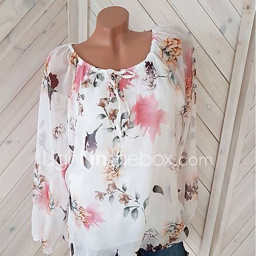 Dames Grote Maten Blouse Bloemen Geometrisch Wit Xxxl huismerk kopen in de aanbieding