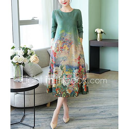 Dames Elegant Ruimvallend A Lijn Jurk Midi huismerk kopen in de aanbieding