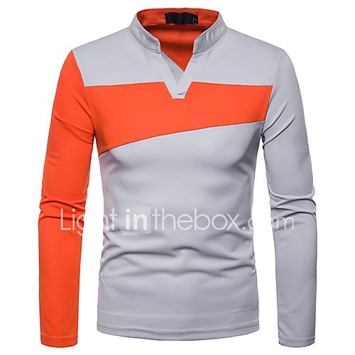 Heren T Shirt Polo Kleurenblok Zwart L Lange Mouw huismerk kopen in de aanbieding