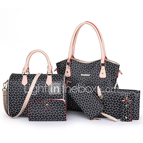 Dames Tassen Pu Zak Set 6 Stuks Purse Rits Geometrisch Zwart Blozend Roze Bruin huismerk kopen in de aanbieding
