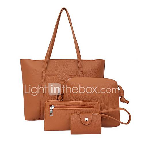 Dames Tassen Pu Zak Set 4 Stuks Purse Rits Blozend Roze Lichtgrijs Bruin huismerk kopen in de aanbieding