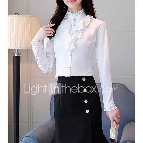 Dames Standaard Blouse Uitgaan Effen Opstaand Slank Wit huismerk kopen in de aanbieding