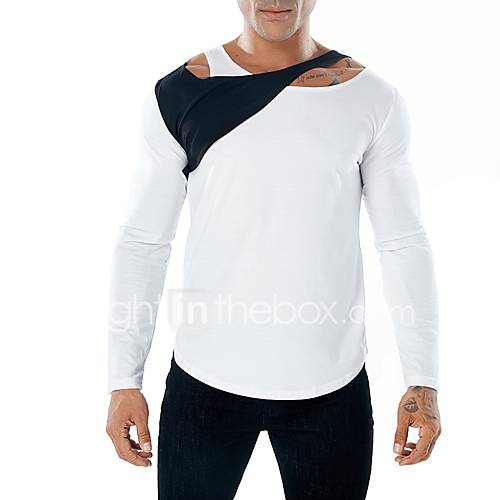 Heren Standaard Patchwork T Shirt Katoen Kleurenblok Ronde Hals Slank Wit L Lange Mouw huismerk kopen in de aanbieding Heren Standaard Patchwork T Shirt Katoen Kleurenblok Ronde Hals Slank Wit L Lange Mouw huismerk kopen in de aanbieding