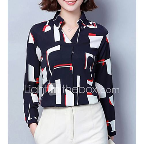 Dames Standaard Blouse Uitgaan Kleurenblok Overhemdkraag Slank Wit huismerk kopen in de aanbieding