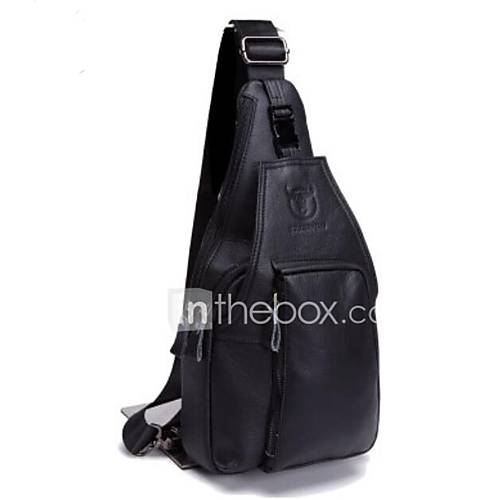 Heren Tassen Leer Sling Shoulder Bag Rits Zwart Bruin huismerk kopen in de aanbieding