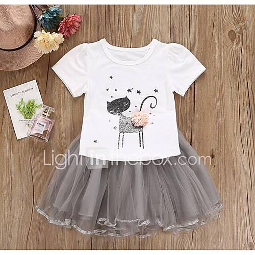 Kinderen Meisjes Actief Effen Geometrisch Korte Mouw Katoen Polyester Kledingset Wit huismerk kopen in de aanbieding