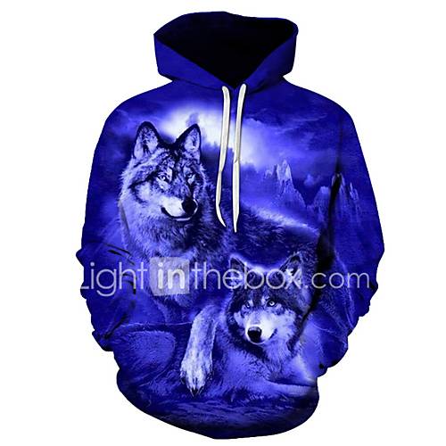 Heren Grote Maten Ruimvallend Broek 3D Wolf Print Blauw Capuchon Sport Lange Mouw Herfst Winter huismerk kopen in de aanbieding Heren Grote Maten Ruimvallend Broek 3D Wolf Print Blauw Capuchon Sport Lange Mouw Herfst Winter huismerk kopen in de aanbieding