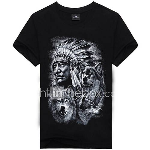 Heren Street Chic Punk Gothic Print T Shirt Katoen 3D Dier Portret Ronde Hals Wolf Zwart Xl Korte Mouw Zomer huismerk kopen in de aanbieding
