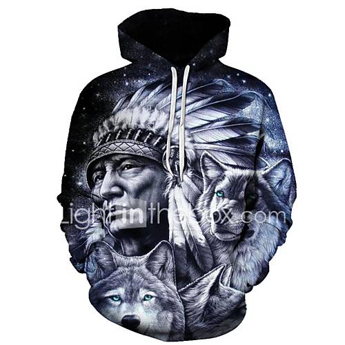 Heren Grote Maten Ruimvallend Broek 3D Wolf Print Grijs Capuchon Lange Mouw Herfst Winter huismerk kopen in de aanbieding Heren Grote Maten Ruimvallend Broek 3D Wolf Print Grijs Capuchon Lange Mouw Herfst Winter huismerk kopen in de aanbieding