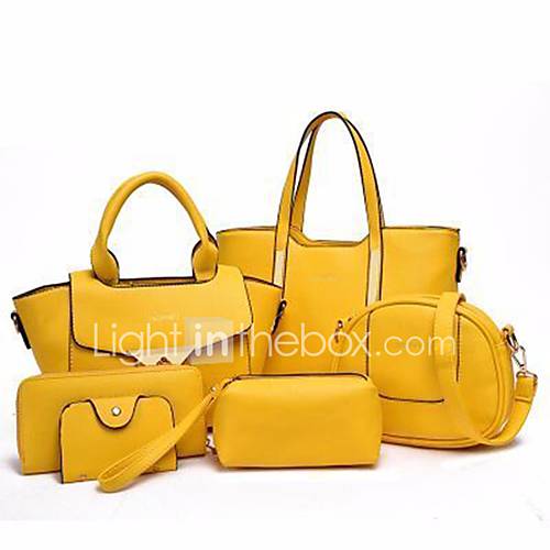 Dames Tassen Pu Zak Set 6 Stuks Purse Effen Kleur Paars Geel Fuchsia Herfst Winter huismerk kopen in de aanbieding