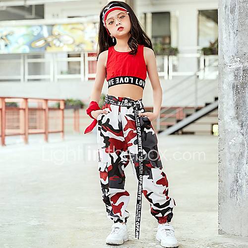 Jazz Outfits Meisjes Prestatie Spandex Patroon Print Ruches Mouwloos Natuurlijk Top Broeken Riem huismerk kopen in de aanbieding Jazz Outfits Meisjes Prestatie Spandex Patroon Print Ruches Mouwloos Natuurlijk Top Broeken Riem huismerk kopen in de aanbieding
