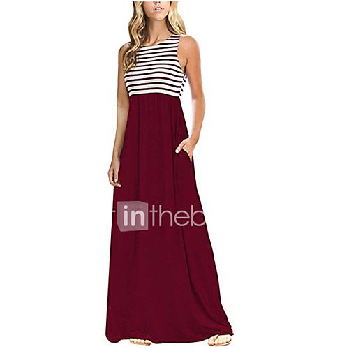 Dames Standaard Katoen Schede Jurk Gestreept Print Maxi Hoge Taille huismerk kopen in de aanbieding Dames Standaard Katoen Schede Jurk Gestreept Print Maxi Hoge Taille huismerk kopen in de aanbieding