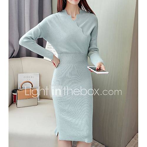 Dames Uitgaan Schede Breigoed Jurk V Hals Midi huismerk kopen in de aanbieding