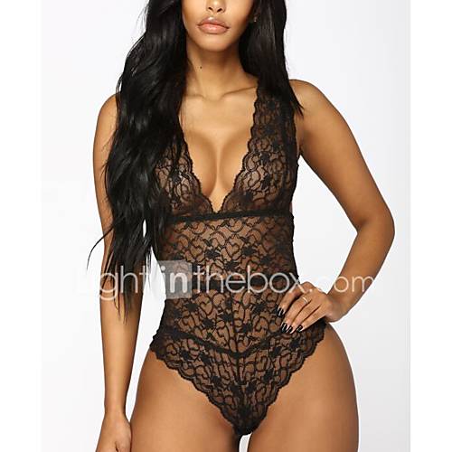 Dames Sexy Teddy Bodysuits Nachtkleding Effen Kant Dagelijks Diepe V Hals huismerk kopen in de aanbieding