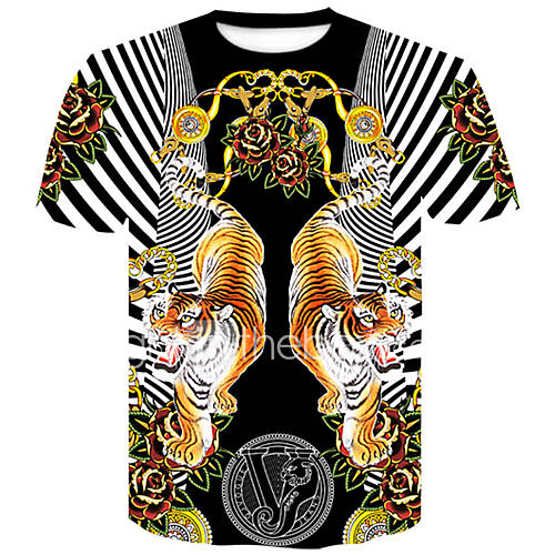 Heren Street Chic Punk Gothic Print Grote Maten T Shirt Club Bloemen Kleurenblok Dier Ronde Hals Tijger Zwart Xxl Korte Mouw Zomer huismerk kopen in de aanbieding