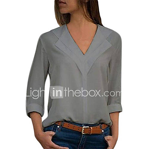 Dames Standaard Grote Maten Blouse Effen V Hals Leger Groen Xxxl Lente Herfst huismerk kopen in de aanbieding