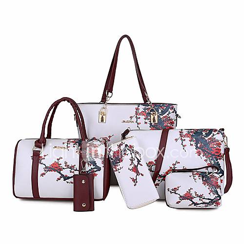 Dames Tassen Pu Zak Set 6 Stuks Purse Patroon Print Zwart Paars Wijn huismerk kopen in de aanbieding