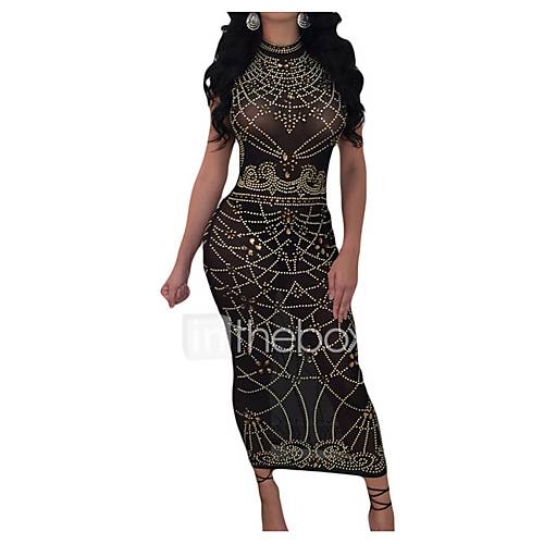 Dames Uitgaan Slank Schede Jurk Strakke Ronde Hals Maxi Hoge Taille Sexy huismerk kopen in de aanbieding