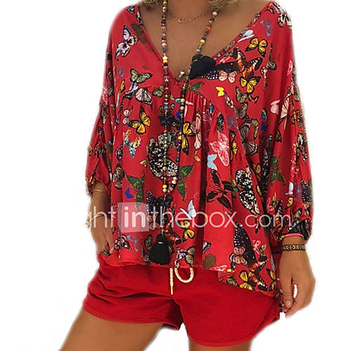 Dames Standaard Grote Maten Blouse Geometrisch V Hals Zwart Xxxl Lente Herfst huismerk kopen in de aanbieding