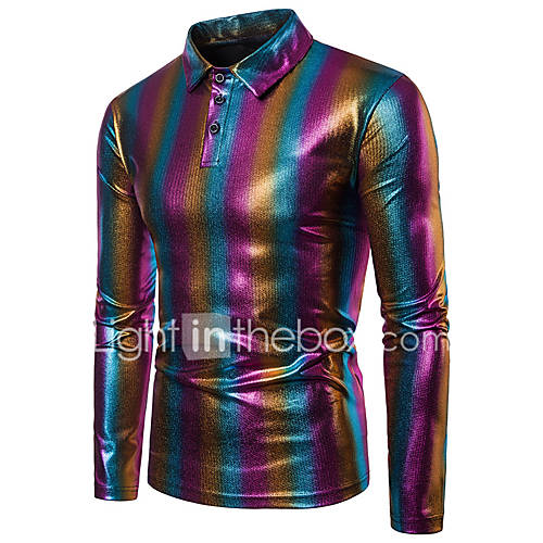 Heren Vintage Standaard Overhemd Katoen Kleurenblok Regenboog M Lange Mouw huismerk kopen in de aanbieding