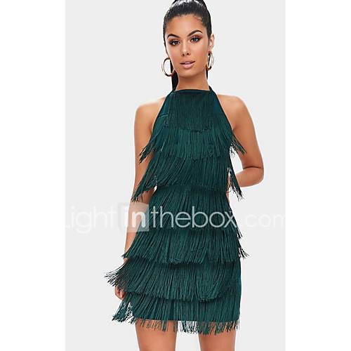 Dames Elegant Schede Jurk Effen Bandje Boven De Knie Sexy huismerk kopen in de aanbieding