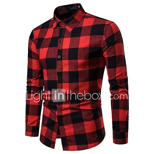 Heren Standaard Overhemd Katoen Werk Ruitjes Rood Xl Lange Mouw Herfst huismerk kopen in de aanbieding