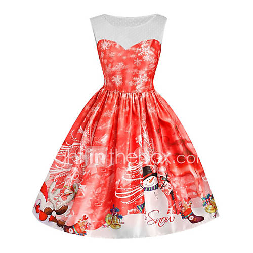 Dames Feest Uitgaan Vintage Jaren 50 A Lijn Jurk Print Boven De Knie Sneeuwpop huismerk kopen in de aanbieding