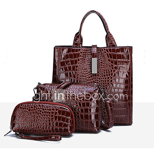 Dames Tassen Pu Zak Set 3 Stuks Purse Rits Effen Kleur Zwart Rood Bruin huismerk kopen in de aanbieding